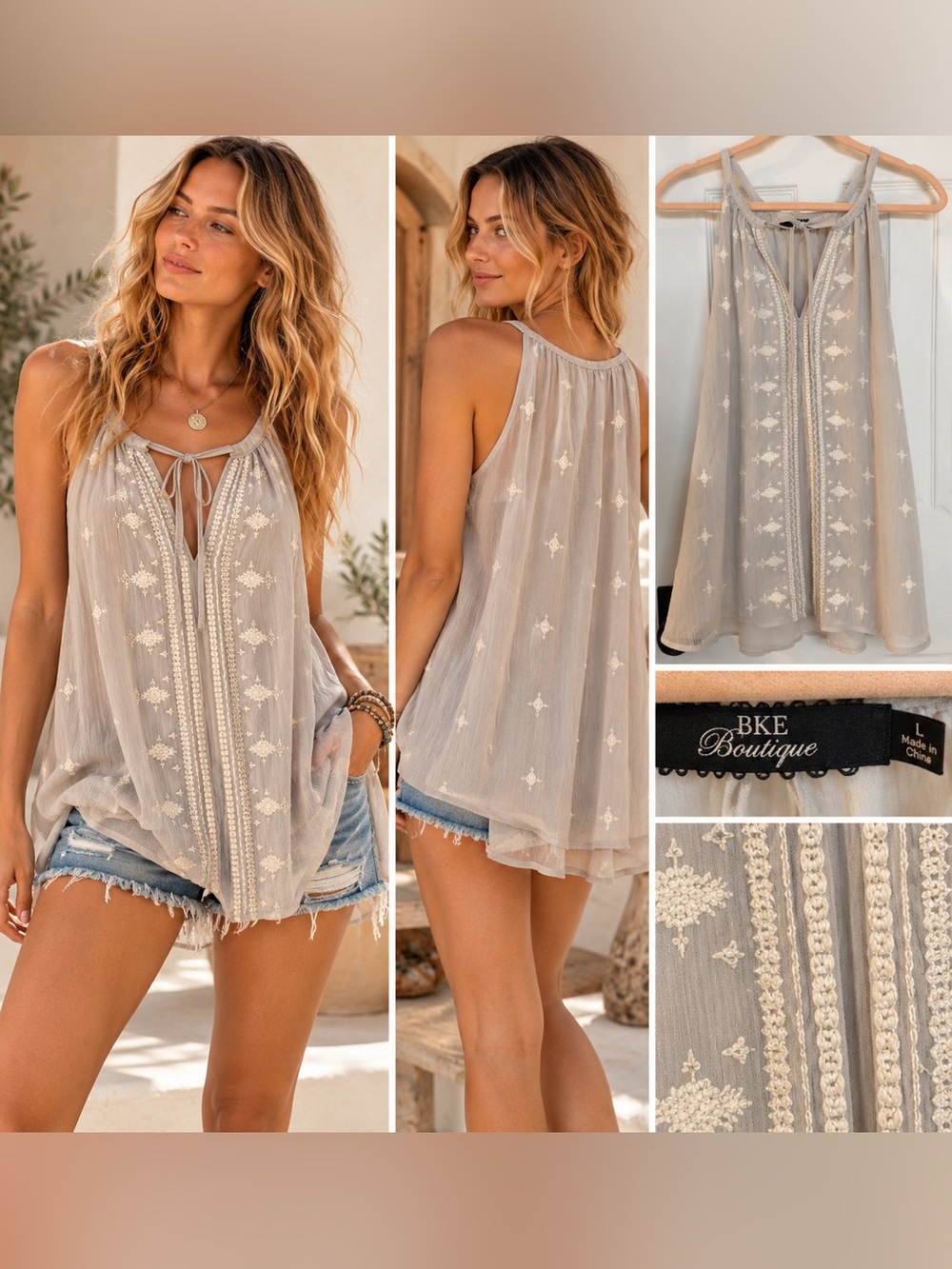 BKE Boutique Embroidered Boho Tunic Top – Size Large